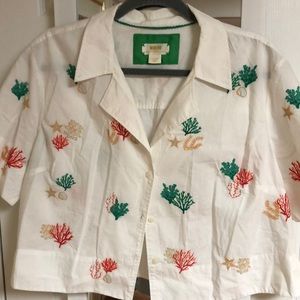 Maeve (Anthropology) size Lg cropped blouse. Short sleeve. Cropped.